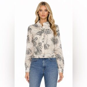 POSE Floral Organza Blouse Size 2 Lined Structured Collar Statement Top